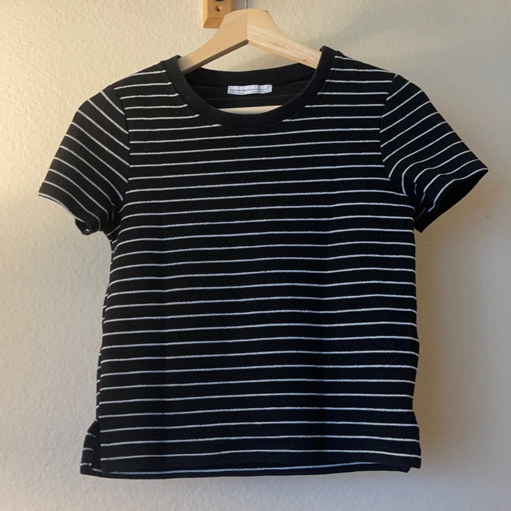 Zara Women’s Black & White Striped Crew Neck Top